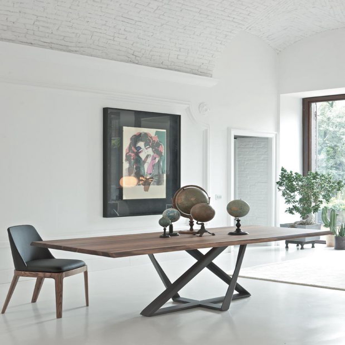 Millennium 98" Table with Solid Walnut Natural Edge Top and Anthracite Metal Base