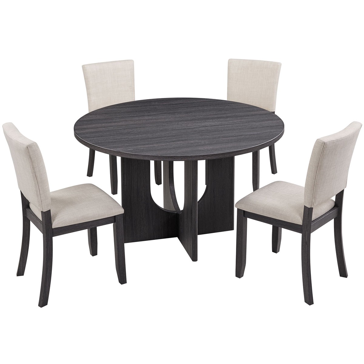 Round Dining Set With 4 Upholstered Dining Chairs