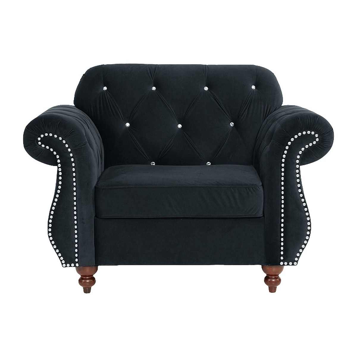 Tufted Chair With Nailhead Trim For Living Room - Black