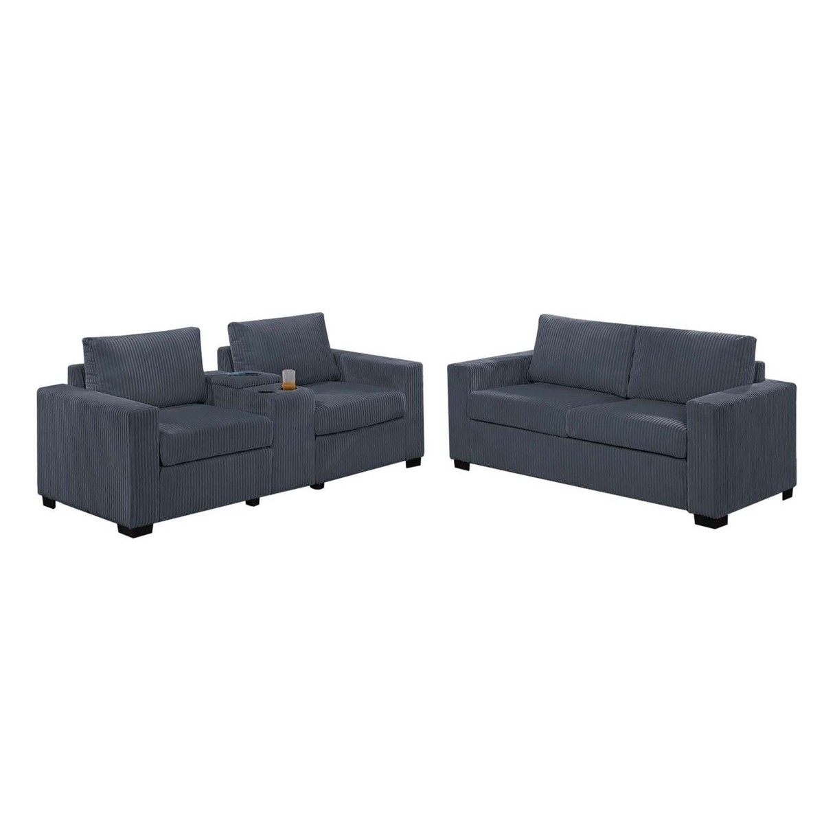 Elegant Simple Sofa Set With Console Cup Holder And Loveseat