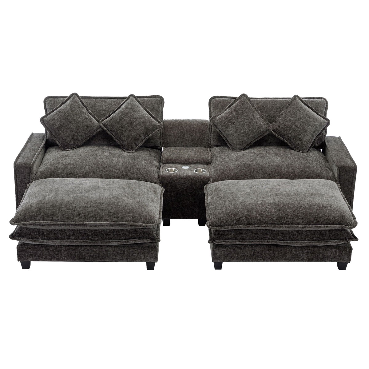 Modern Sectional Sofa With Removable Ottomans, USB Ports