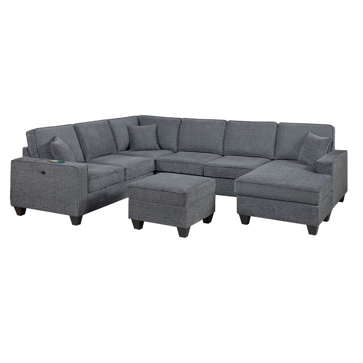 5 Piece Sectional Set Left Arm Loveseat With USB Port Corner Wedge Ottoman Armless Chair Right Arm Loveseat With Chaise - Gray / Slate