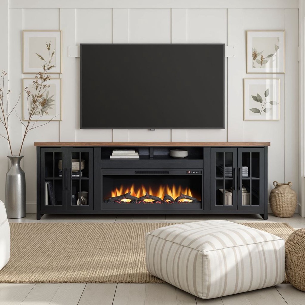 Fireplace TV Stand Console For TVs Up To 100" - Black / Whiskey