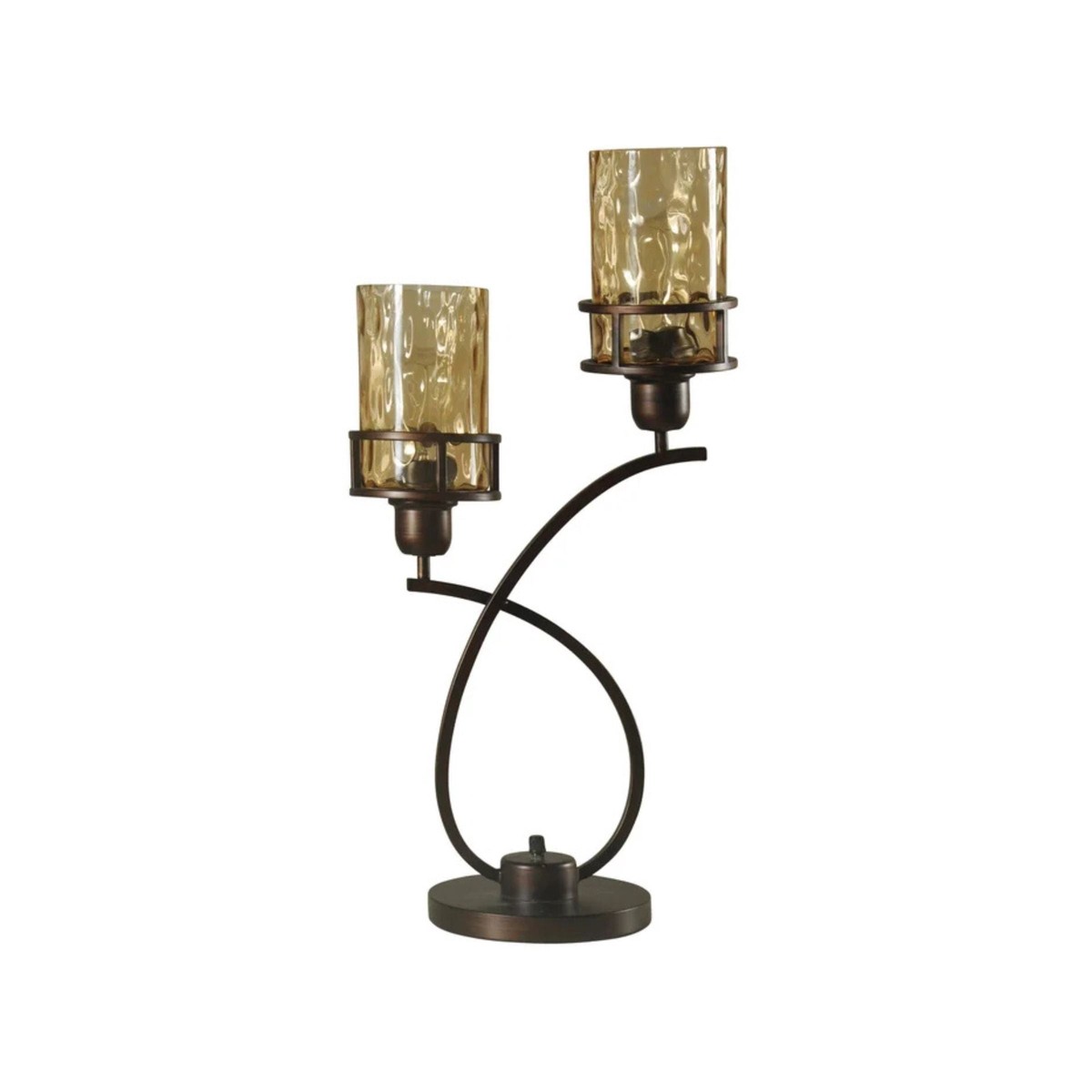 2-Lite Bronze and Smoke Glass Shade Table Lamp With Bulbs 26"H