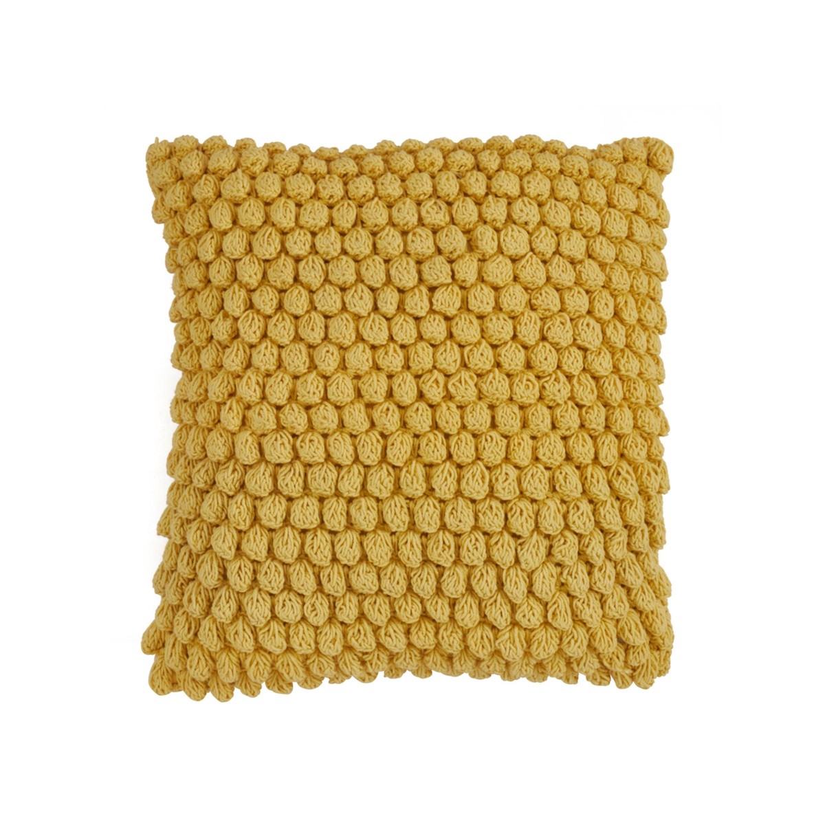 Yellow Crochet Pom-Pom Zippered Down Pillow 20"W x 20"H