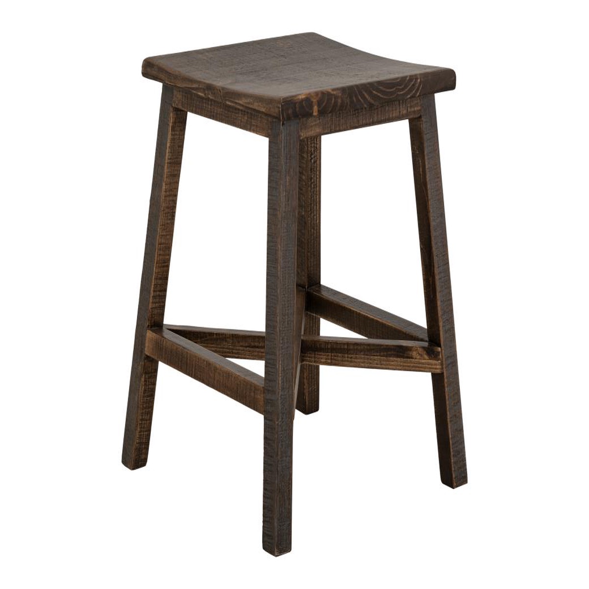 24" Wooden Stool - Hand-Stained Pine Saddle Seat Bar Stool