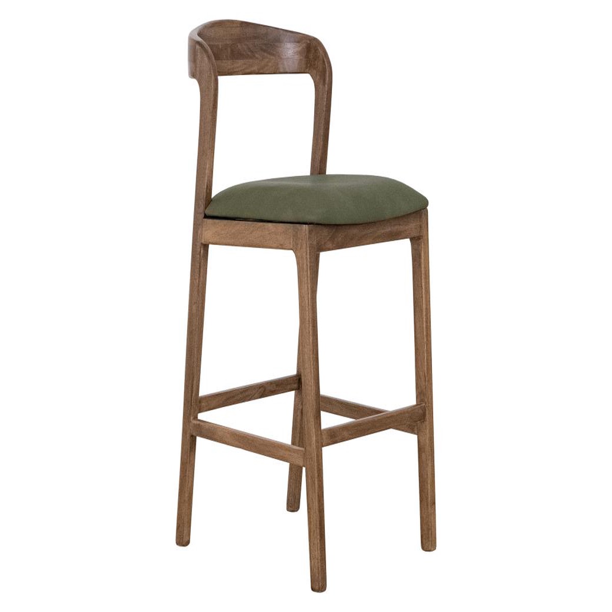 Silver Counter Height Barstool 24" - Olive Green Upholstered Seat