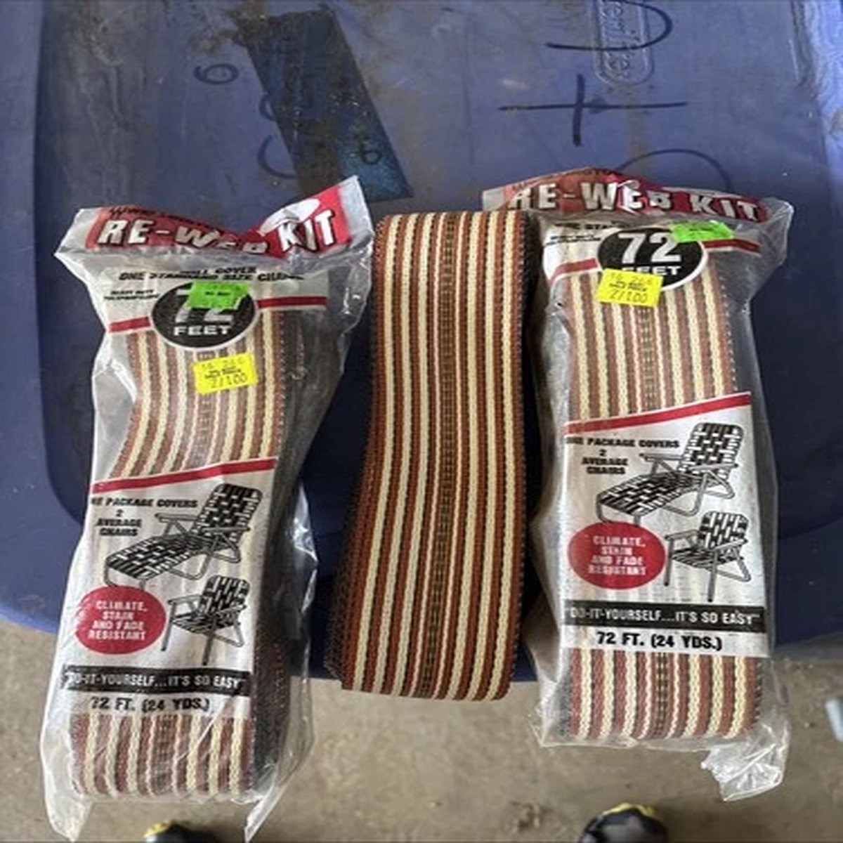 (2) VTG Wellington RE-WEB KIT 72 Feet Lawn Chair Webbing Brown / White Stripes