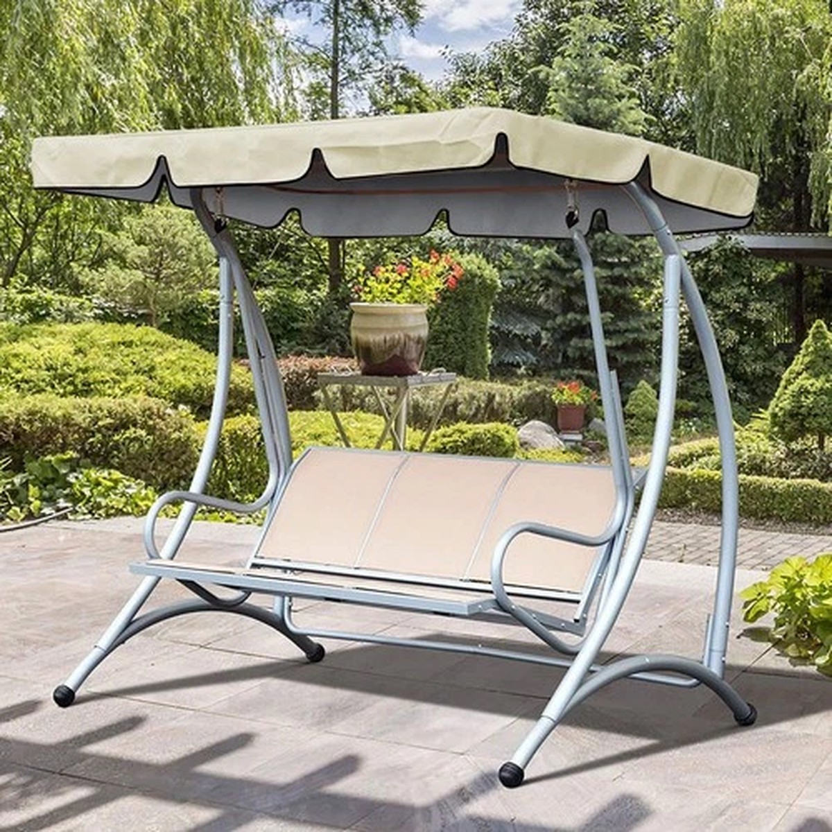 (Beige) Outdoor Swing Canopy Durable Sun Protection Swing Chair Canopy